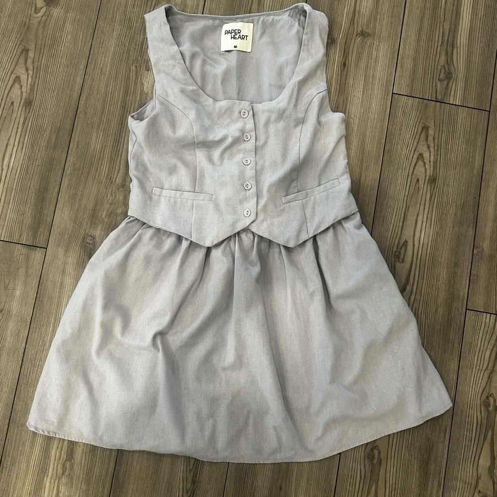 Paper Heart Light Gray Sleeveless Mini Dress with Button-Front Vest Bodice